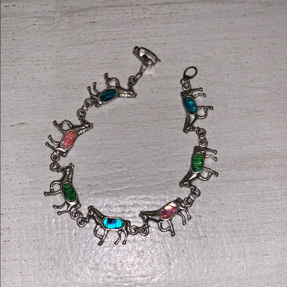 Fun iridescent multi horse bracelet 7.25”